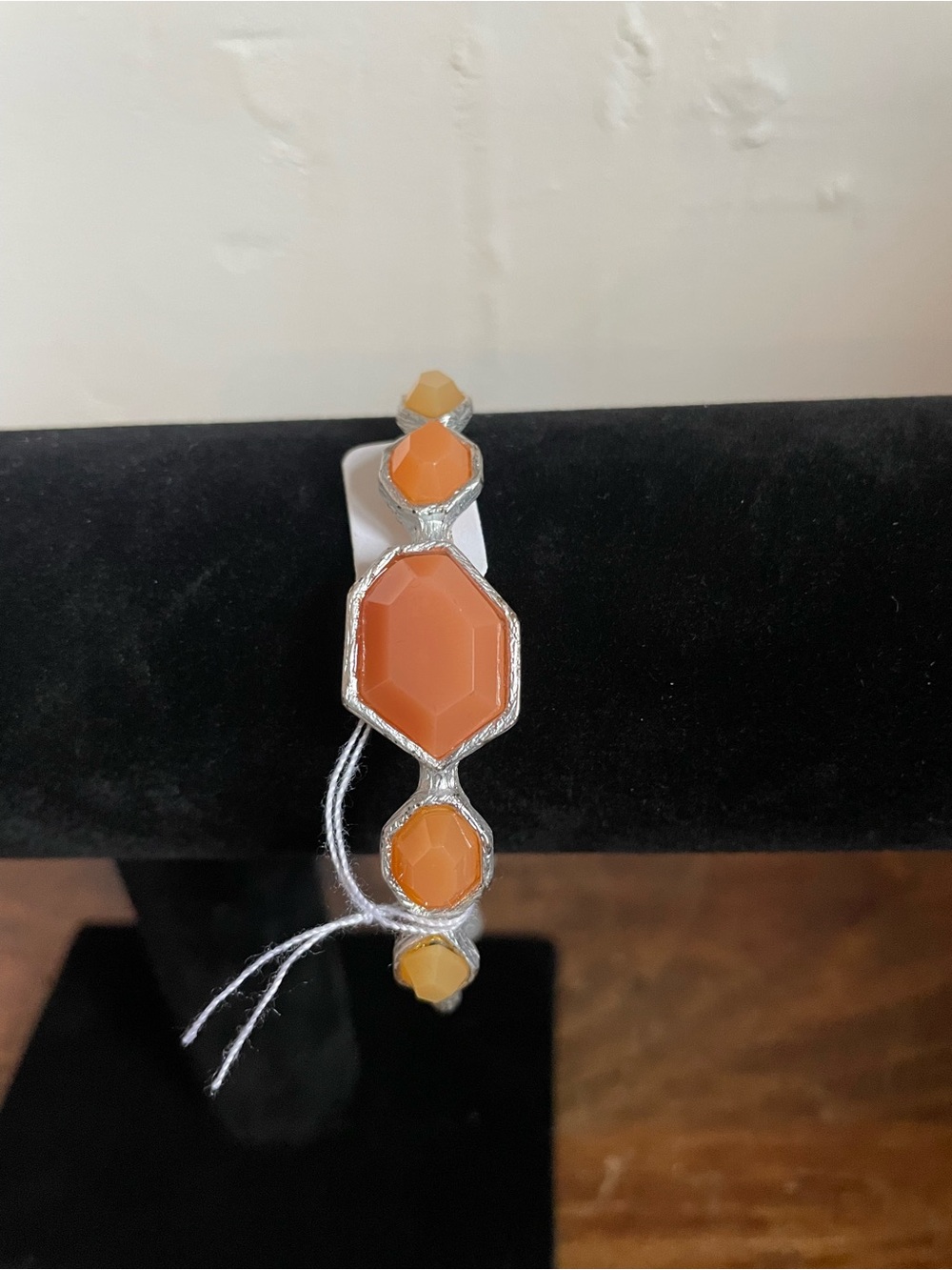 Faceted Orange Link Bracelet with Silver Accents - Women's Bracelet